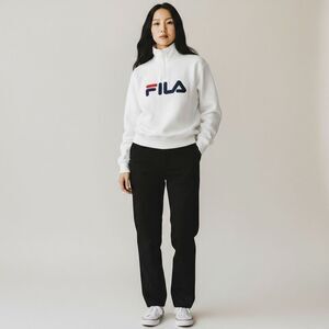 Fila Logo Solid White Blue Rex 3/4 Quarter Zipper Long Sleeve Sweatshirt size S